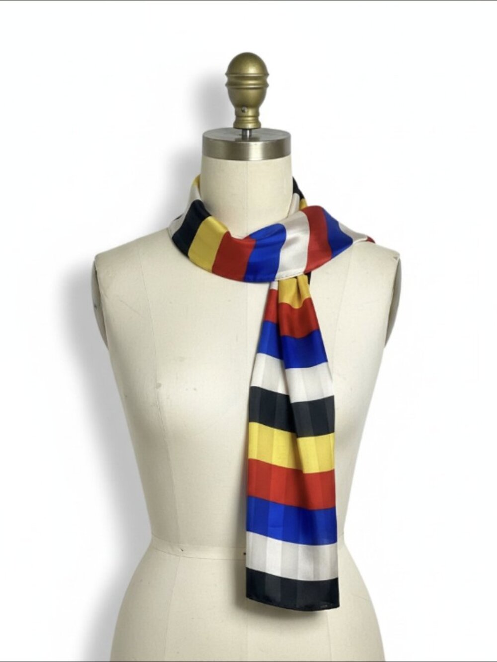 VTG Alfred Sung Silk Scarf MondriColorblock Stripe 80s Preppy Art Deco Statement